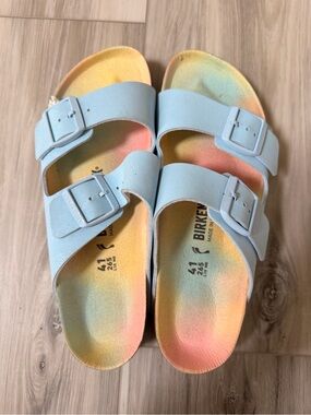 Birkenstock Arizona EVA Pastel Rainbow Blue Sandals Size 41 Narrow